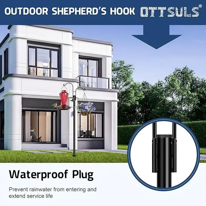Ottsuls Bird Feeder Pole, 2 Pack 76 INCH Double Shepherds Hooks for Outdoor, Garden Pole with 5 Base Prongs Heavy Duty Planter Hooks for Hanging Plant Baskets, Lantern, Hummingbird Feeder by GreenHaven Gardens