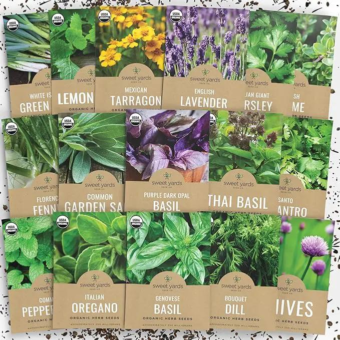 Organic Herb Seeds Variety Pack - 16 Individual Packs - 2025 Season - Basil, Cilantro, Dill, Thyme, Parsley and More! for Indoor & Outdoor Planting (Non-GMO, Certified Organic) by GreenHaven Gardens