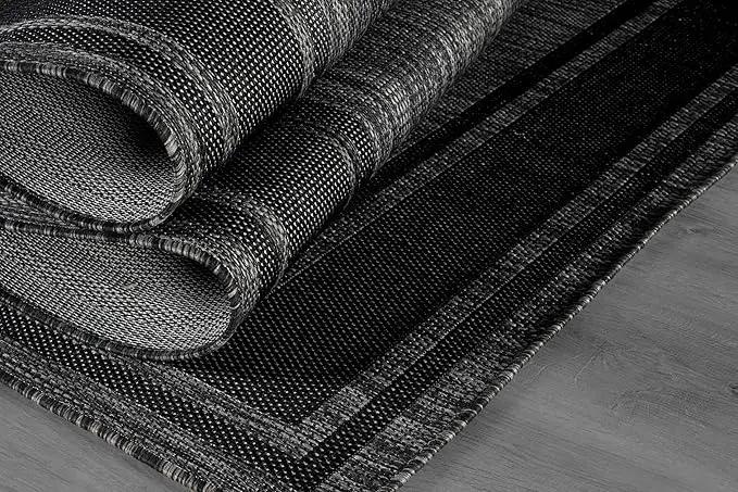 Beverly Rug Outdoor Rug 8x10 Modern Bordered Area Rugs for Indoor and Outdoor Patio Deck Porch Garden Waterproof Weather Sun Resistant Washable Outside Carpet (8 x 10 Black) by GreenHaven Gardens