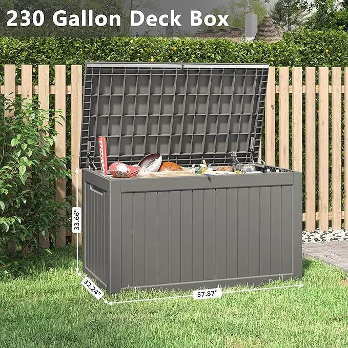 KAMABOKO 230 Gallon Outdoor Storage Box, Resin Deck Boxes Indoor and outdoor, Waterproof Storage Box Lockable Lid for Garden Tools, Package Delivery, Patio Cushions, Grey by GreenHaven Gardens