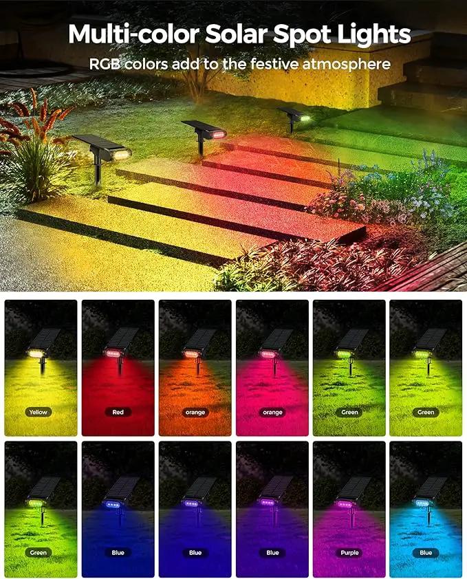 Solar Spot Lights Outdoor Waterproof IP67, RGB Landscape Lighting with Remote & Timer, Color Changing Solar Uplights Outdoor for Trees, Garden, Yard, and Pathway (4 Pack) by GreenHaven Gardens