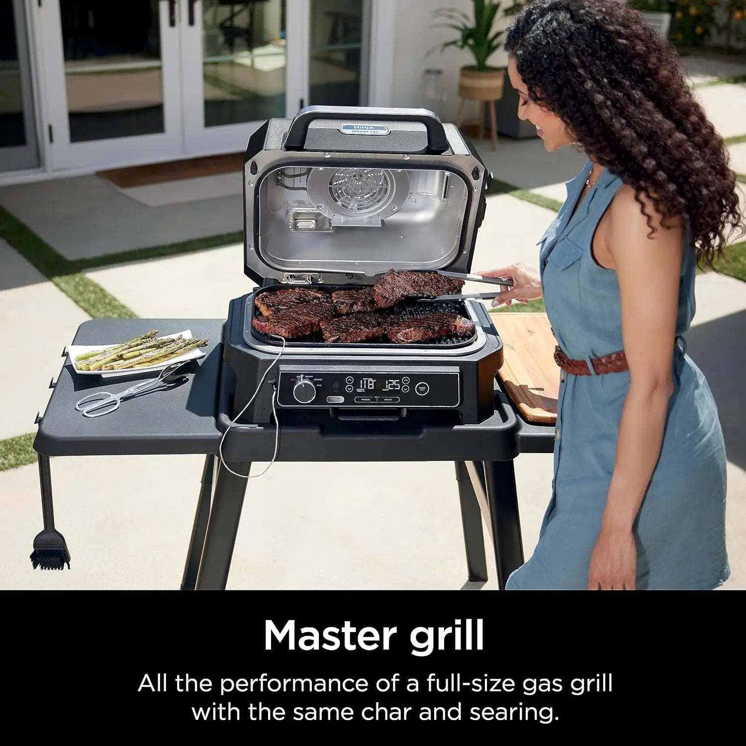 Ninja | Grill & Smoker | Outdoor Woodfire Pro XL | 4 in 1 Grill, BBQ Smoker, Air Fryer & Bake | Portable | Includes Built in Thermometer & 2 Woodfire Pellet Packs | Dark Grey | OG850 by GreenHaven Gardens