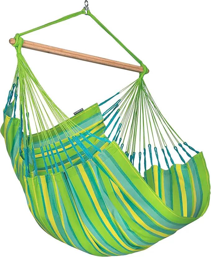 LA SIESTA® Large Comfort Domingo Hammock Chair Swing & Tree Mount Kit - Suspension Kit for Trees Beams Posts - Weatherproof, Outdoor Indoor Hammock Swing - Hanging Chair for Bedroom Patio - Lime by GreenHaven Gardens