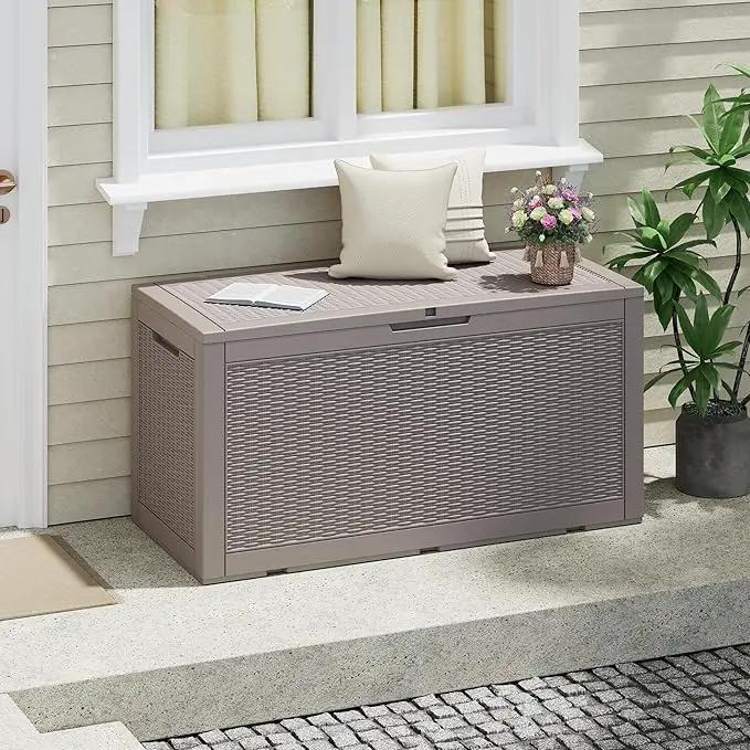 NUNU LAB 102 Gallon Large Waterproof Resin Deck Box, Lockable Outdoor Storage Box with Gas Lift, Patio Cushions, Garden Tools, Pool Supplies, Indoor Outdoor Storage Container, Grey by GreenHaven Gardens