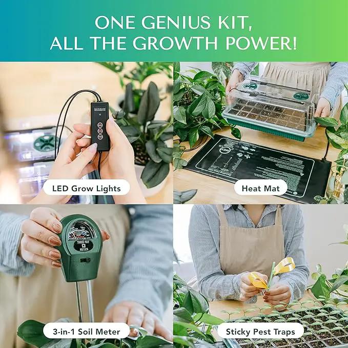 Upgraded Seed Starter Tray with Grow Lights and Heat Mat, 3-in-1 Soil Meter, & Sticky Gnat Traps, 40-Cell Seed Growing Tray, Germination & Plant Propagation Station for Indoor Plants by GreenHaven Gardens