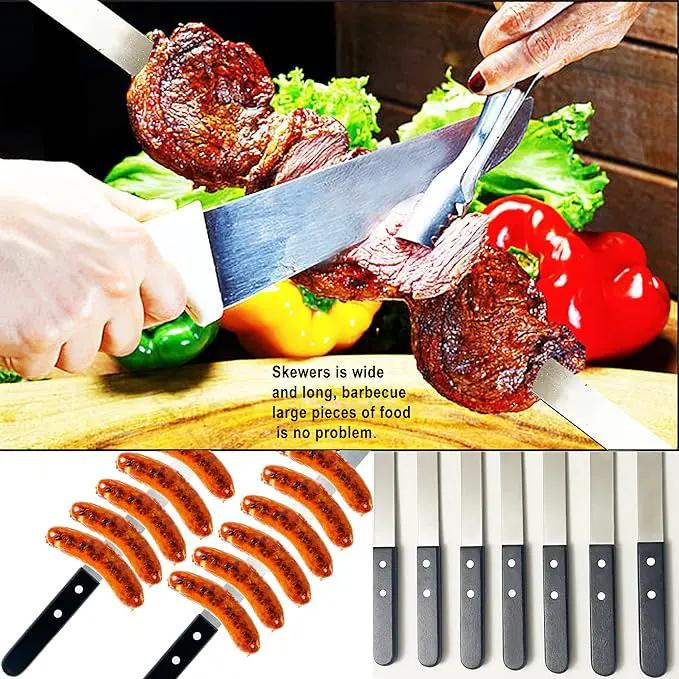23.6 Inch Long Kabob Skewers, 0.91 Inch Wide, Stainless Steel with Black Wood Handle, 7 Pack by GreenHaven Gardens