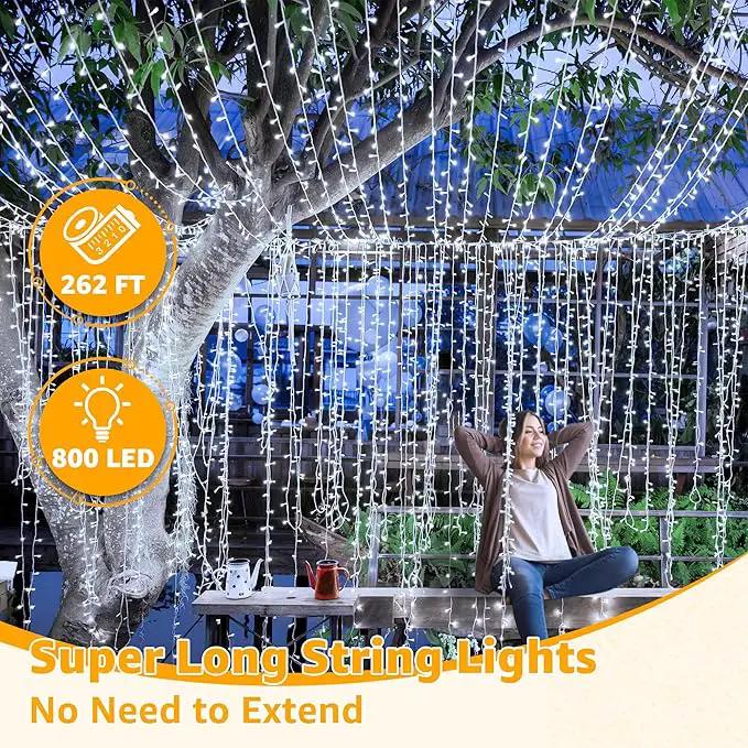 Ollny Outdoor String Lights 800LED 262FT, Cool White Waterproof Fairy Light with Remote Plug in, 8 Modes Timers Dimmable Christmas Lights for Outside Indoor Bedroom Patio Camping Garden by GreenHaven Gardens