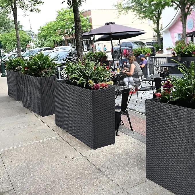 LEWIS&WAYNE Large Rectangular Block Planter Box Handmade Wicker Tall Planters for Outdoor Plants with Removable Liners Modern Planter for Indoor Outdoor Patio Deck - Black, 32''x11''x24'' by GreenHaven Gardens