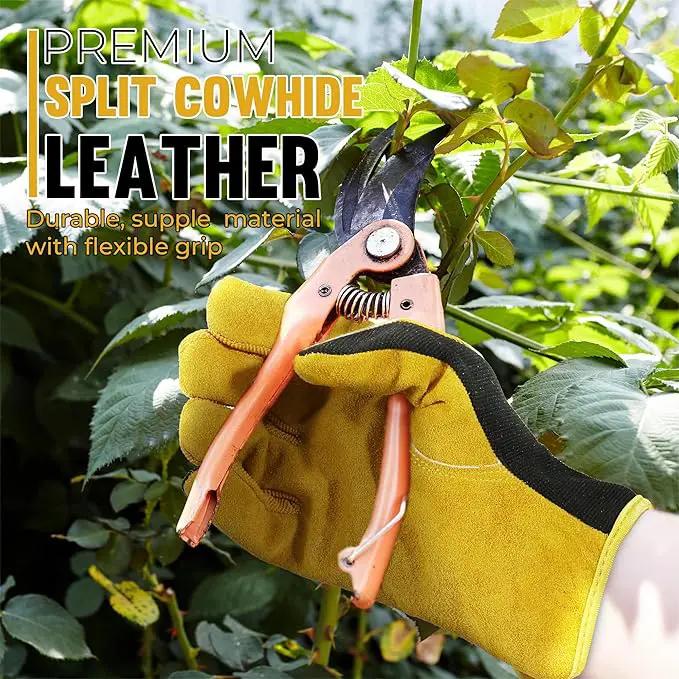HANDLANDY Leather Work Gloves for Men & Women, Reinforced Durable Garden Gloves, Cowhide Working Glove for Gardening by GreenHaven Gardens