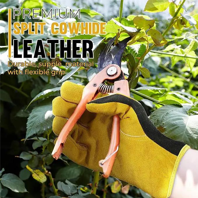 HANDLANDY Leather Work Gloves for Men & Women, Reinforced Durable Garden Gloves, Cowhide Working Glove for Gardening by GreenHaven Gardens