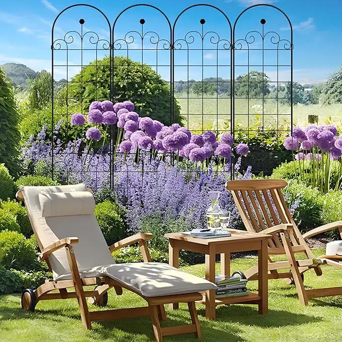 4 Pack Metal Garden Trellis 86.7" H Garden Fence Rustproof Trellis for Climbing Plants Support Roses Flower Outdoor Lawn, Black Galvanized Tube by GreenHaven Gardens
