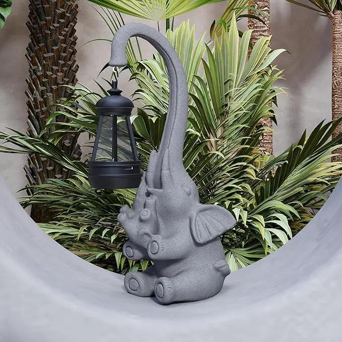 Solar Powered Outdoor Figurine Lights, 10 Inch Waterproof Animal Elephant Statue Light, Suitable for Decorations for Patio, Balcony, Lawn, Courtyard, Etc.(Chest) by GreenHaven Gardens