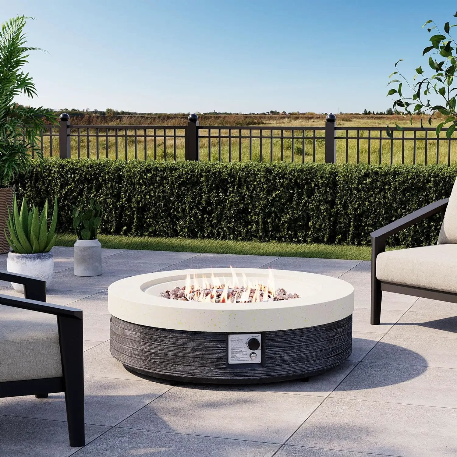 COSIEST 42" Outdoor Propane Fire Pit Table Round Gas Fire Pit Table with Concrete & Wood Grain Design, 50000BTU CSA Certified Electronic Ignition Fire Tables for Patio, Backyard, Garden Heating by GreenHaven Gardens