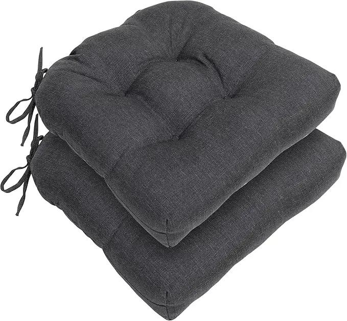 RACE LEAF Outdoor Seat Cushions Set of 2, 17" x 17" Square Patio Cushions, Plump Filling Tufted Water-Resistant Olefin Chair Seat Cushion with Ties for Non-Slip Support, Gray by GreenHaven Gardens