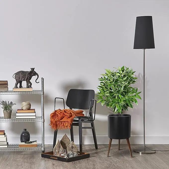D'vine Dev 12 Inch Planter Pot with Stand, Mid-Century Tall Plant Pot with Legs for Indoor Plants, Large, Black, 88-O-C-2 by GreenHaven Gardens