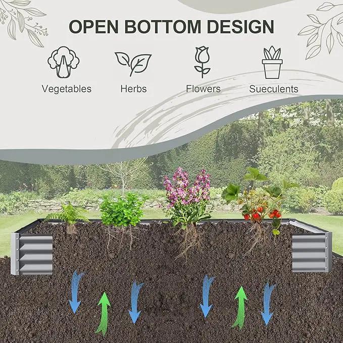 Domi Galvanized Raised Garden Bed, 8x4x1Ft Thickening Metal Planter Box for Vegetables Bottomless for Backyard Outdoor, 1" Deep w/ 228 Gallon Capacity - Silvery by GreenHaven Gardens