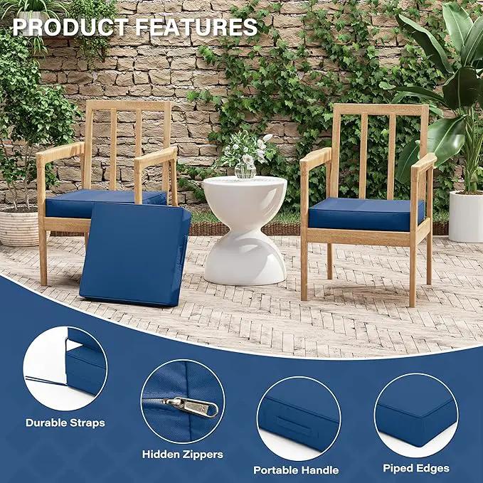 Patio Chair Cushions 17 X 16 X 3 Inch Waterproof Outdoor Seat Cushions for Patio Furniture, Outdoor Sofa Couch Pads with Ties & Handle, Set of 2, Blue by GreenHaven Gardens