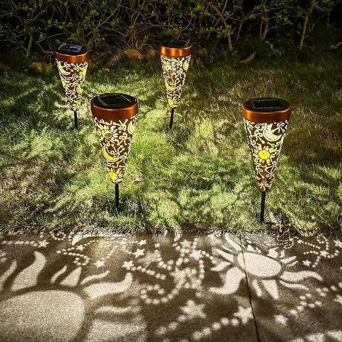 DIBIEECN 4 Pack Sun and Moon Solar Garden Pathway Lights Outdoor,Metal Garden Decorations Outdoor Lights with Patterns and Warm Light,Waterproof Landscape Lighting for Path Patio Backyard Yard by GreenHaven Gardens