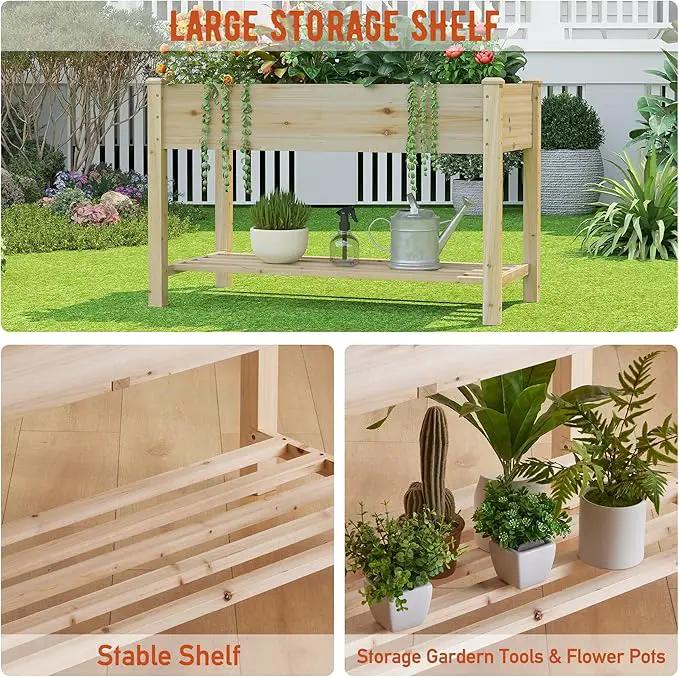 GHWIE Raised Garden Bed with Shelf,Elevated Wooden Planter Box with Legs,Garden Planter for Backyard, Patio, Balcony,200lb Capacity - Natural by GreenHaven Gardens