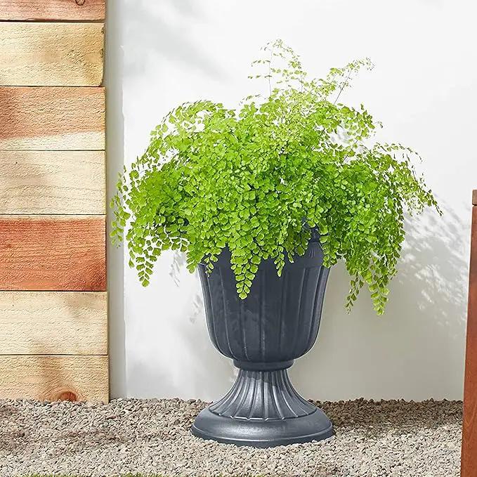 PL10GY Indoor/Outdoor Classic Traditional Plastic Urn Planter, 15" x 13", Gray by GreenHaven Gardens