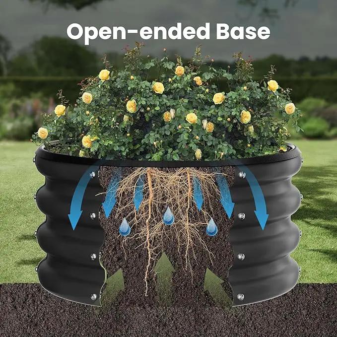 ZXZYHFTY Round Galvanized Raised Garden Bed kit,Black Outdoor Garden Raised Planter Box, Round Large Metal Raised Garden Beds for Vegetable 2 * 2 * 1ft 3 Pcs by GreenHaven Gardens