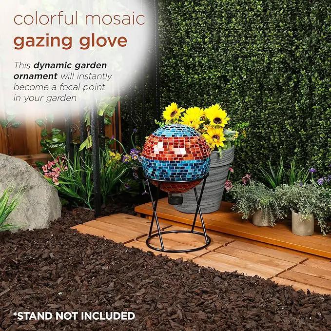 Alpine Corporation HGY292 Striped Mosaic Gazing Globe, Stylish Décor for Garden, Patio, & Lawn, 12" H, Orange and Turquoise by GreenHaven Gardens