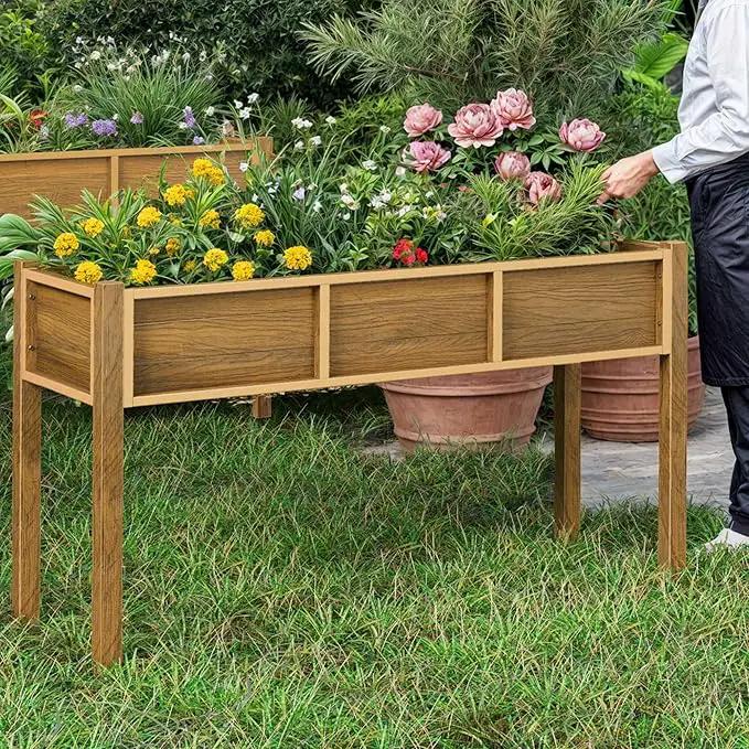 YITAHOME Raised Garden Bed, 47x18x31 Inch HIPS Poly-Wood Weather-Resistant Elevated Planter Box with Legs for Vegetable Flower, Brown by GreenHaven Gardens