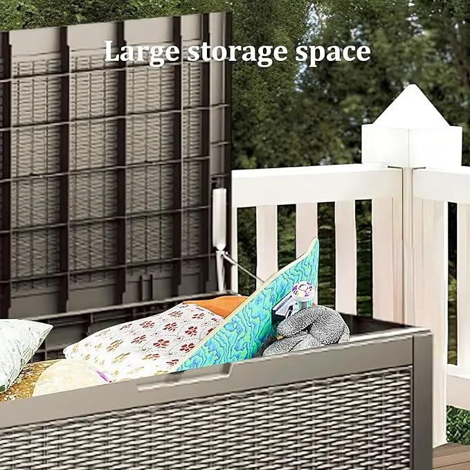 Multi-Functional 100 Gallon Patio Storage Bench - Waterproof Outdoor Deck Box & Storage Cabinet, Lockable Resin Chest for Pool/Garden Accessories, UV-Resistant, Weathered Grey by GreenHaven Gardens