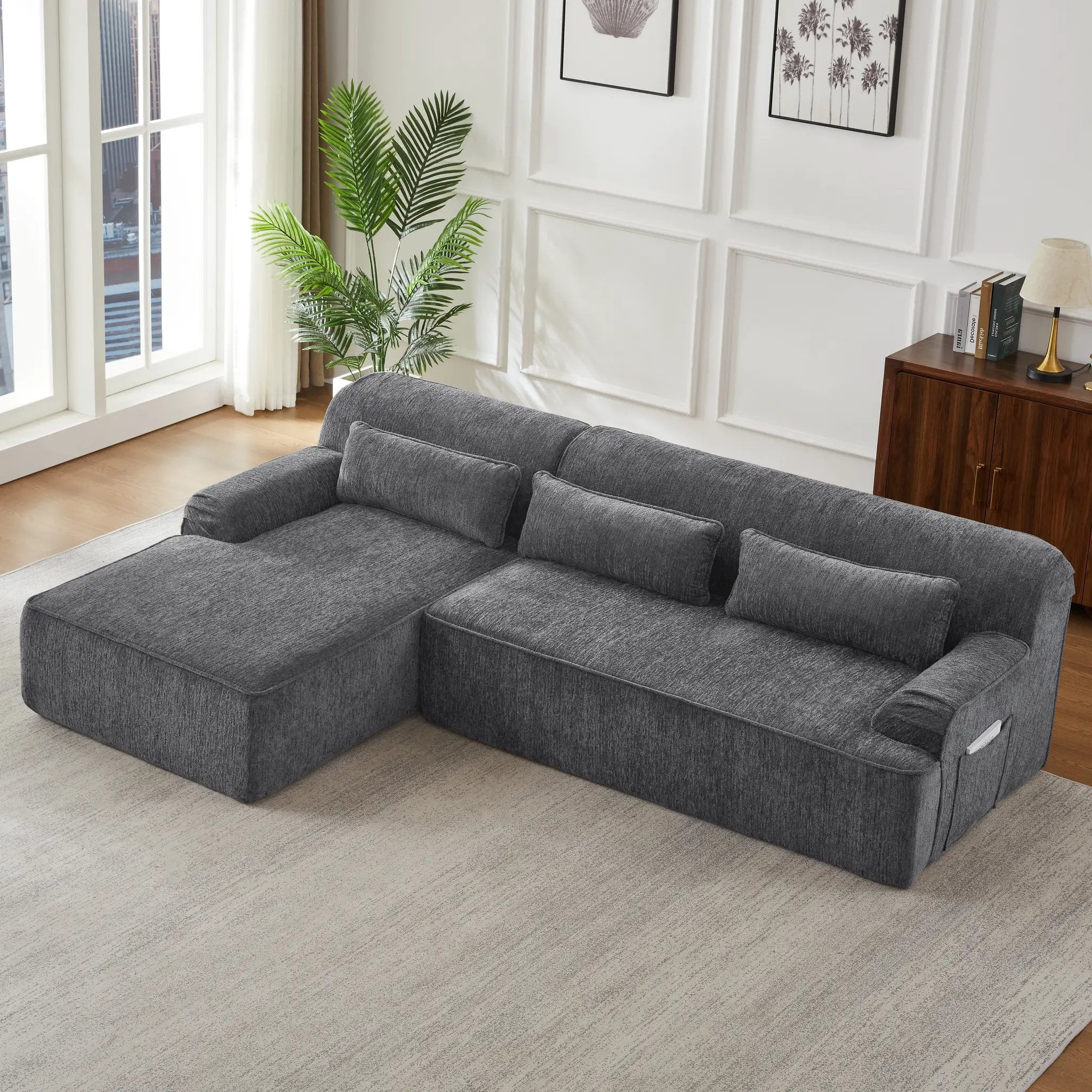 Chenille L-Shape Luxury Sectional Sofa by HouseOfZazla