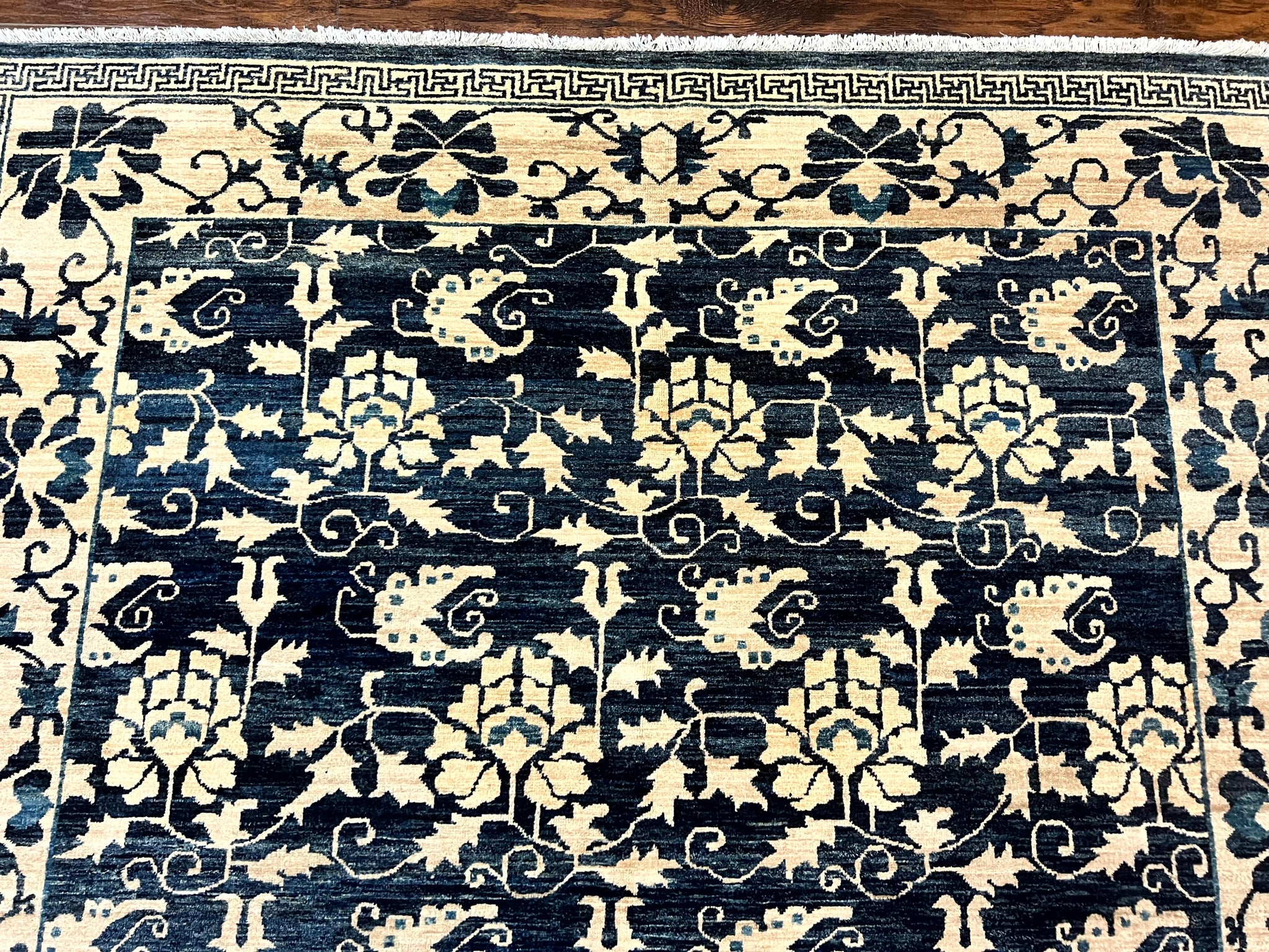 Sino Persian Rug 6x9, Hand Knotted Wool Carpet, Floral Allover, Blue Cream-Tan by Jewel Rugs