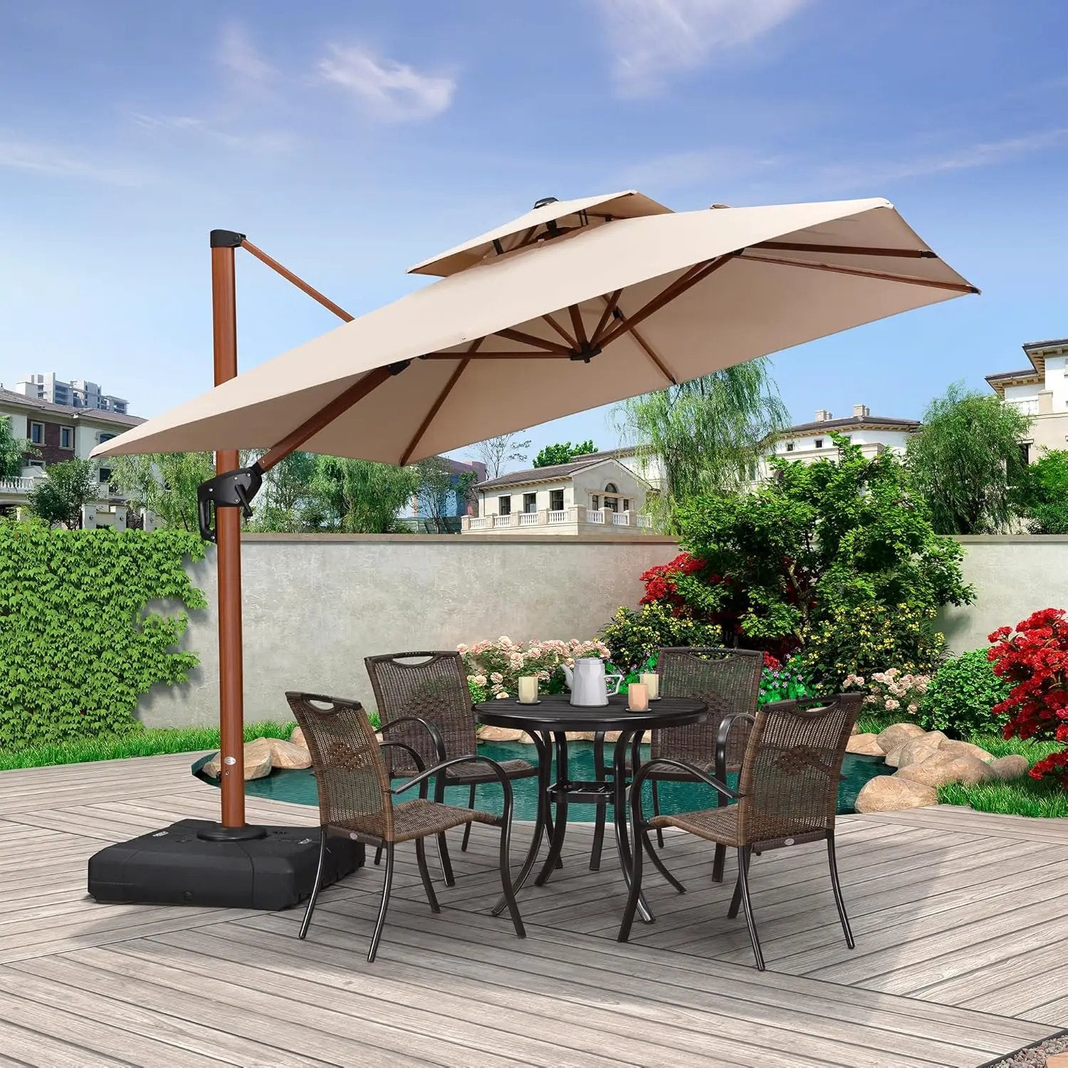 PURPLE LEAF 9ft Patio Umbrella Outdoor Square Umbrellas Large Cantilever Umbrella Windproof Offset Heavy Duty Sun Umbrellas for Garden Deck Pool Patio, Beige by GreenHaven Gardens