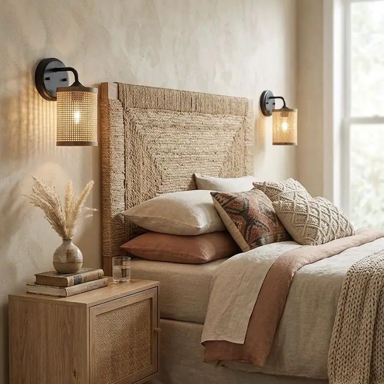 Reef - Single Lights Wall Sconce With Natural Shade Rustic Wicker Wall Light - Black / Rattan by Unique Piece Furniture
