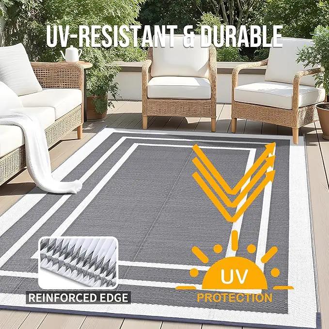 OLANLY Outdoor Rug 9x12 ft Waterproof, Reversible Outdoor Plastic Straw Rug, RV Mat, Indoor Outdoor Carpet Clearance for Patio, Camping, Balcony, Deck, Backyard, Grey & White by GreenHaven Gardens