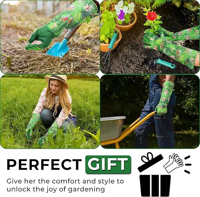 HANDLANDY Women Gardening Gloves, Thorn Proof Breathable Ladies Rose Pruning Long Gauntlet Floral Print Garden Yard Gloves, Gift for Gardeners (Green, M) by GreenHaven Gardens