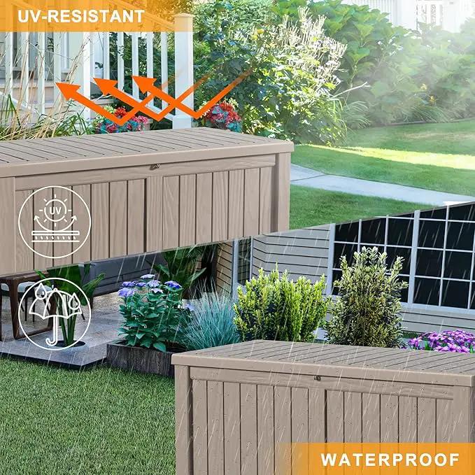 120 Gallon Outdoor Deck Box,Storage Lockable Waterproof Patio Furniture,Garden Tools,Cushions,Pool Accessories Outside Storage Resin Box(Grey) by GreenHaven Gardens