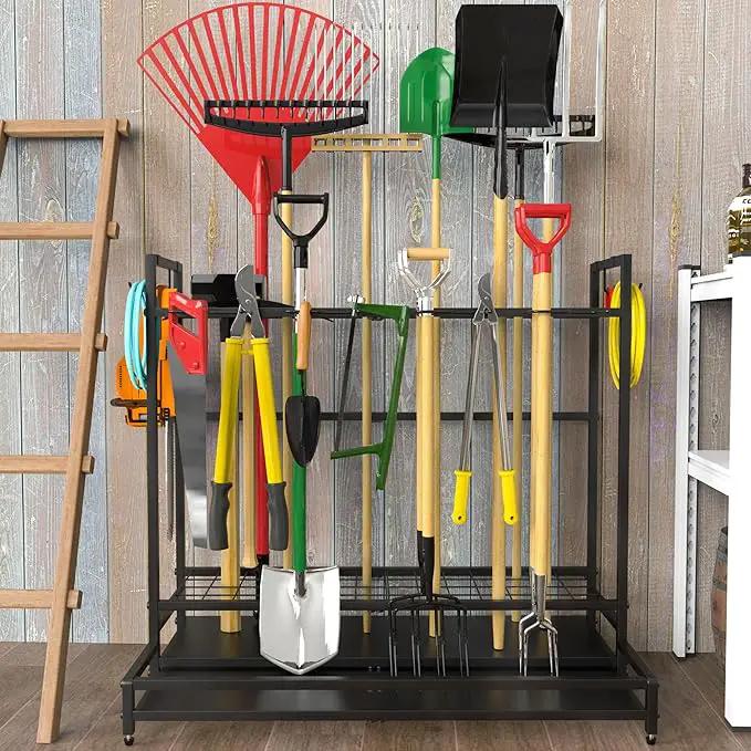 Garden Tool Rack Organizer for Garage Yard Tool Storage, Garden Tools Storage for Organization Black Metal Gardens Tools Holder for Yard Shed Garage by GreenHaven Gardens