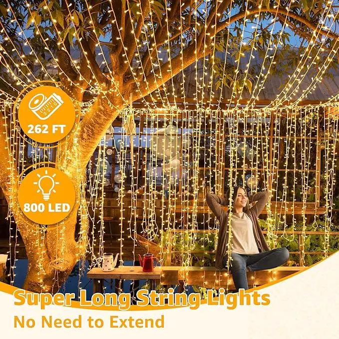 Ollny Outdoor String Lights 800LED 262FT, Warm White Waterproof Fairy Light with Remote Plug in, 8 Modes Timers Dimmable Christmas Lights for Outside Indoor Bedroom Patio Camping Garden by GreenHaven Gardens