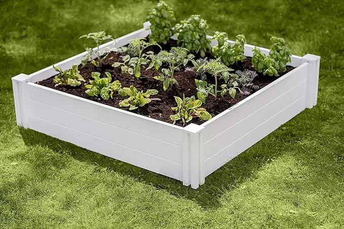 Vita Classic 4 Foot x 4 Foot x 11 inch White Vinyl Raised Modular Garden Bed, White, PVC, BPA and Pthalate Free, VT17108 by GreenHaven Gardens