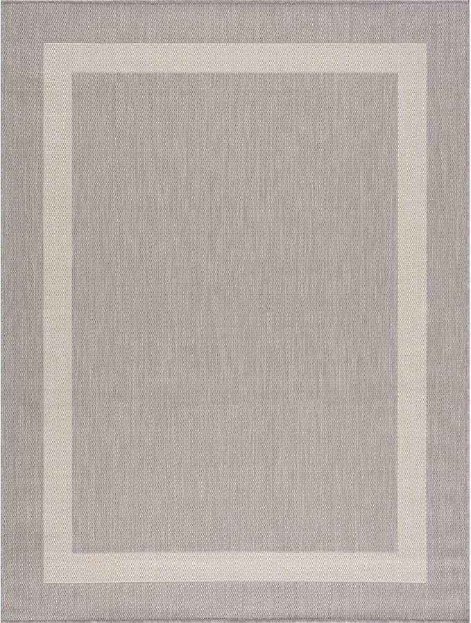 CAMILSON Outdoor Rug 6x9,Modern Outside Rugs for Patios Porches Waterproof Durable Washable Non-Shedding, Easy-to-Clean Indoor Outdoor Area Carpet (6 x 9, Bordered - Gray/White) by GreenHaven Gardens