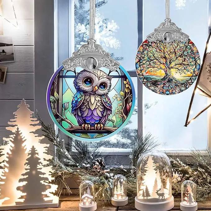 Owl Stained Glass Suncatcher, Jocidea Owl Ornament, Owl Christmas Ornament, Holidays Ornaments, Christmas Tree Ornament, Owl Decor, Gifts for Owl Lovers by GreenHaven Gardens
