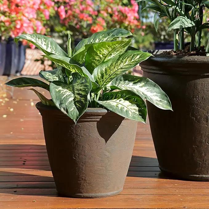 Sunnydaze 15.25-Inch Anjelica Large Plastic Pot for Plants - Outdoor Polyresin Round Planter with Drillable Drainage Holes - Rust - 4pk by GreenHaven Gardens