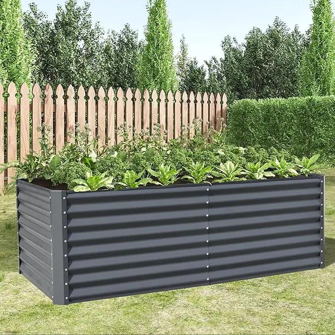 Domi Galvanized Raised Garden Bed, Outdoor Planter Garden Boxes Large Metal Planter Box for Gardening Vegetables Fruits Flowers, Dark Grey (6x3x2ft) by GreenHaven Gardens