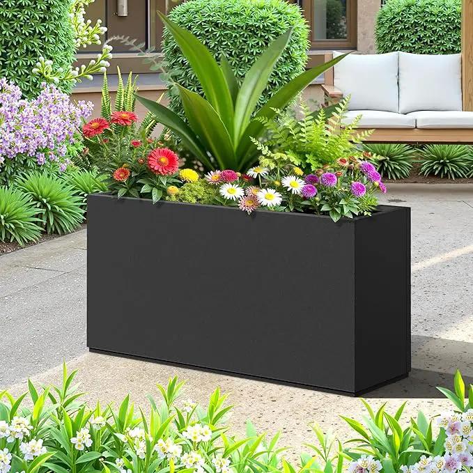 FENCY Metal Rectangular Planter Box, Large Planters for Outdoor Plants, Tall Planters for Outdoor Plants with Drainage Holes (32" L x 10" W x 16.3" H,Black) by GreenHaven Gardens