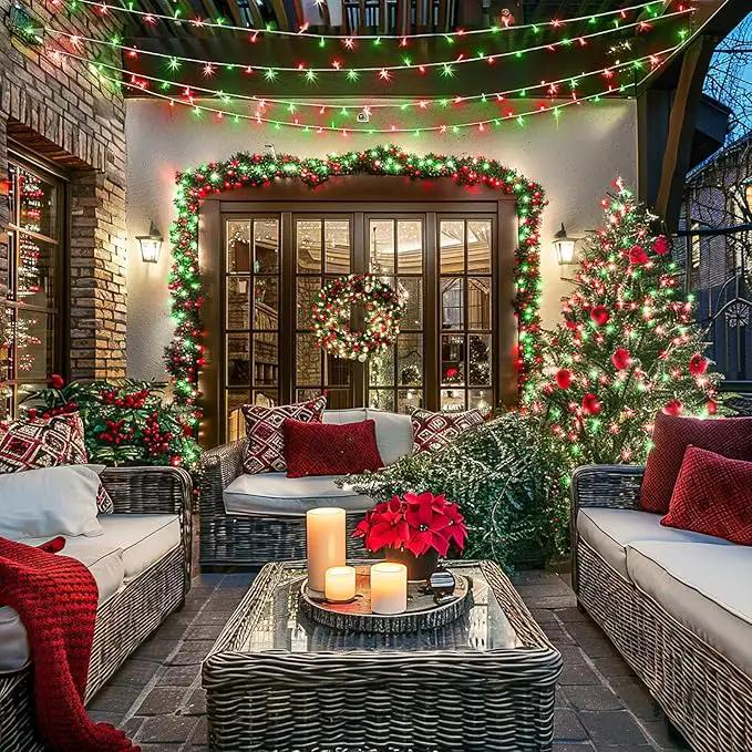 JMEXSUSS Connectable Red and Green Christmas Lights, 8 Modes 100 LED Twinkle String Lights Indoor, Clear Wire Plug-in String Lights Outdoor Waterproof by GreenHaven Gardens