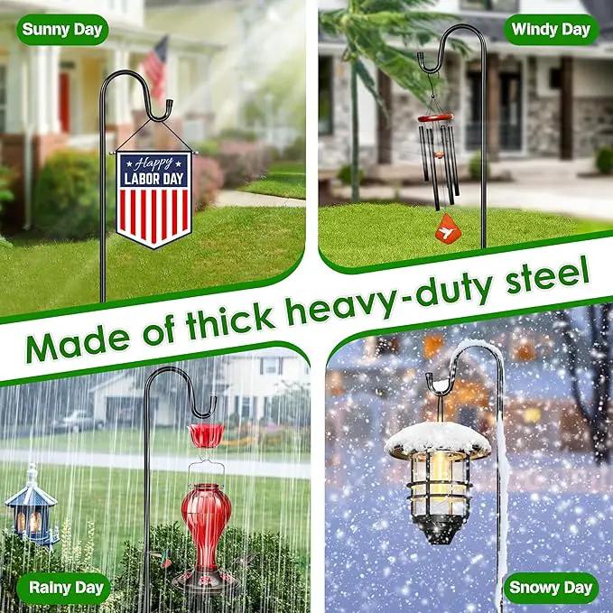 XDW-GIFTS Bird Feeder Pole for Outdoor, 45 Inch Shepherds Hooks Heavy Duty Garden Pole for Hanging Plant Basket, Solar Light Lanterns, Garden Plant Hanger Stands with 5 Base Prongs by GreenHaven Gardens