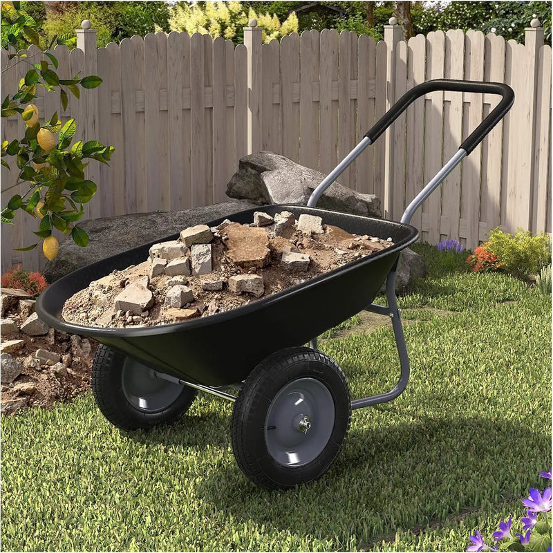 ARNOT Enlarged 2-Wheel Wheelbarrow, Easy Loading and Dumping Garden Cart, Heavy Duty Utility Dump Cart for Outdoor Lawn Yard Farm Ranch, Black by GreenHaven Gardens