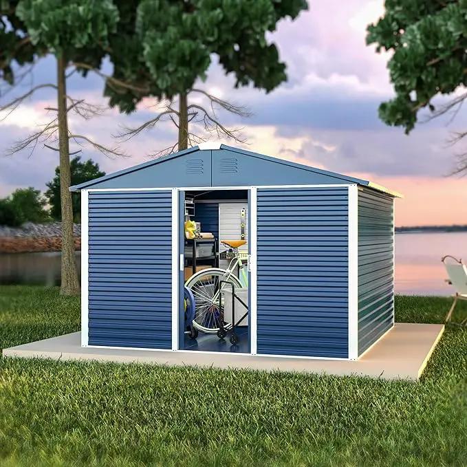Metal Outdoor Storage Shed 10FT x 10FT, Steel Utility Tool Shed Storage House with Sliding Door, Metal Sheds Outdoor Storage for Backyard Garden Patio Lawn, Blue by GreenHaven Gardens