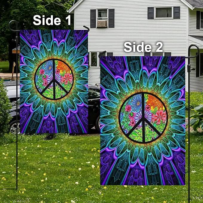 FLAGWIX Peace Hippie American Flags - Sunflower Decor, Garden Flag 12x18, Peace Sign Flags, Decorations Outdoor, A Little Something To Brighten Your Day Flag - Double Sided Heavy Duty Canvas Flags by GreenHaven Gardens