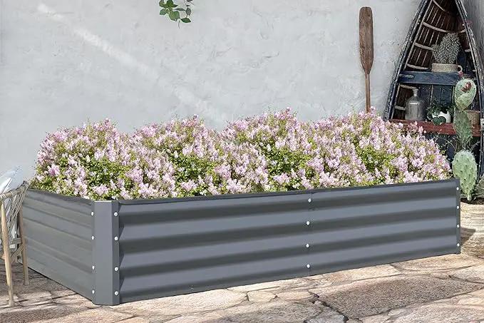Domi Galvanized Raised Garden Bed, Outdoor Planter Garden Boxes Large Metal Planter Box for Gardening Vegetables Fruits Flowers, Dark Grey(8x4x1ft) by GreenHaven Gardens
