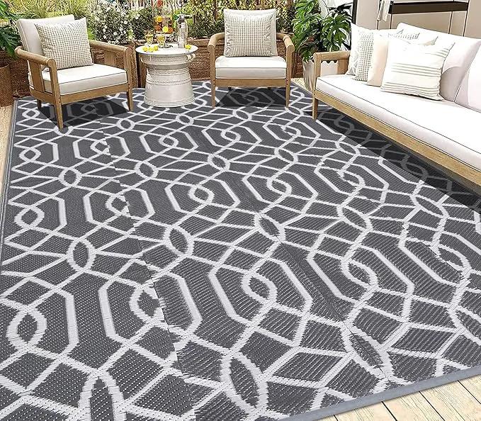 HEBE Outdoor Rug Waterproof 8x10, Reversible Plastic Straw Rug RV Camping Rug, Indoor Outdoor Patio Mat Clearance, Outside Carpet for Porch,Deck,Camper,Balcony,Backyard,Picnic by GreenHaven Gardens